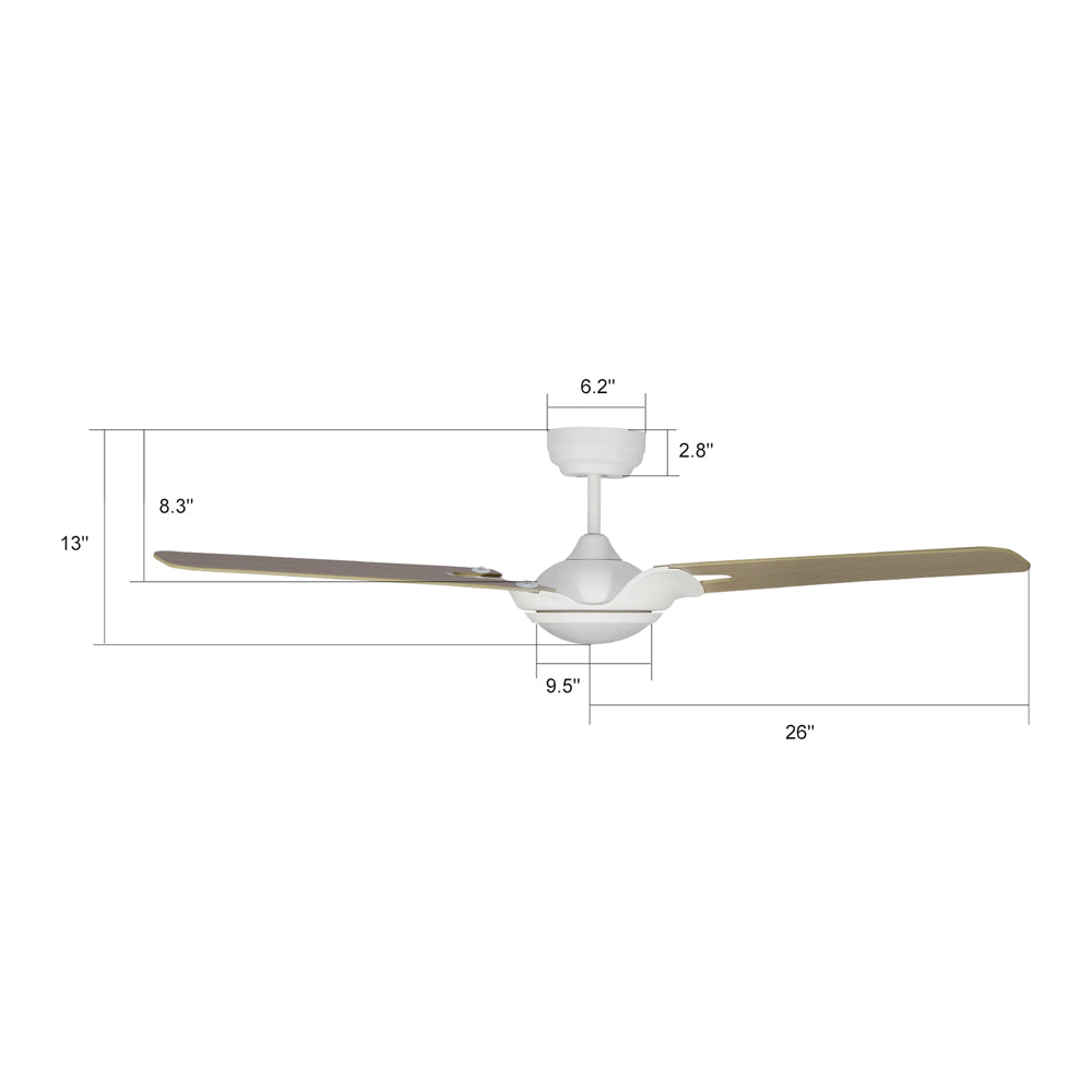 CARRO® HOFFEN 24VDC 3-Blade Smart Ceiling Fan with LED Light Kit & Remote – Matte White / Light Chestnut