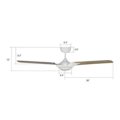 CARRO® HOFFEN 24VDC 3-Blade Smart Ceiling Fan with LED Light Kit & Remote – Matte White / Light Chestnut