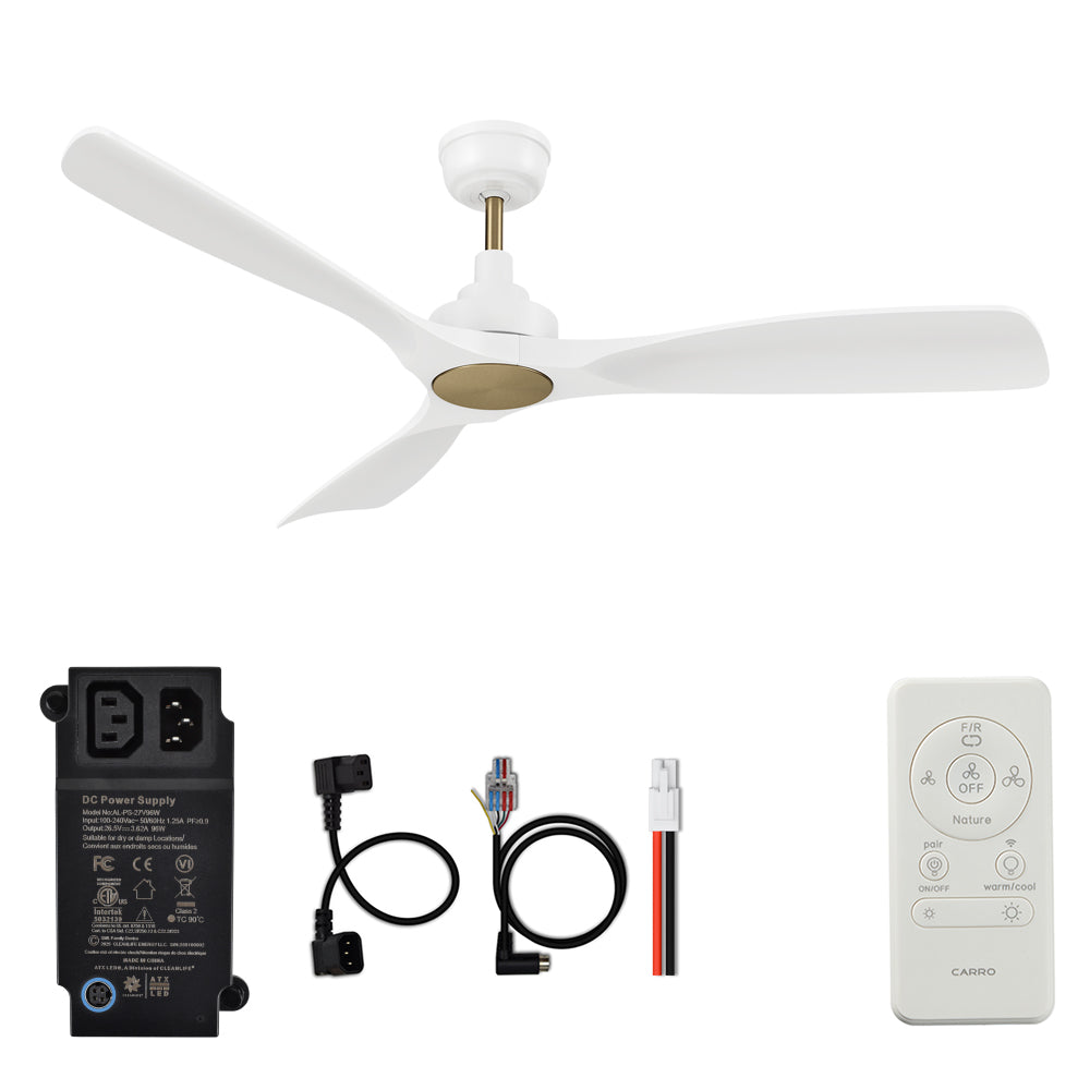 CARRO® KIAMA 24VDC 3-Blade Smart Ceiling Fan with Remote – Matte White / Brushed Gold