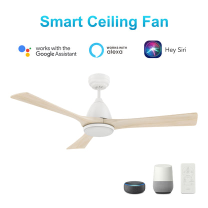 CARRO® NICOLET 24VDC 3-Blade Smart Ceiling Fan with LED Light Kit & Remote – Matte White / White Oak *Free Shipping*