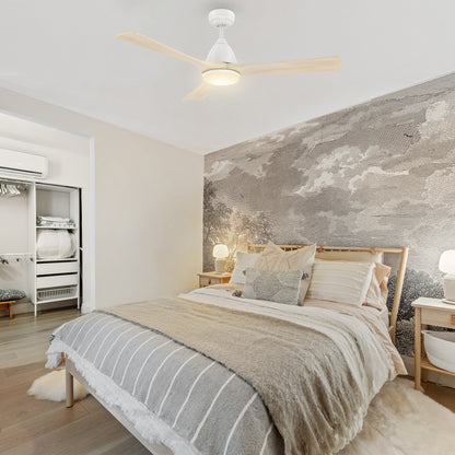 CARRO® NICOLET 24VDC 3-Blade Smart Ceiling Fan with LED Light Kit & Remote – Matte White / White Oak *Free Shipping*