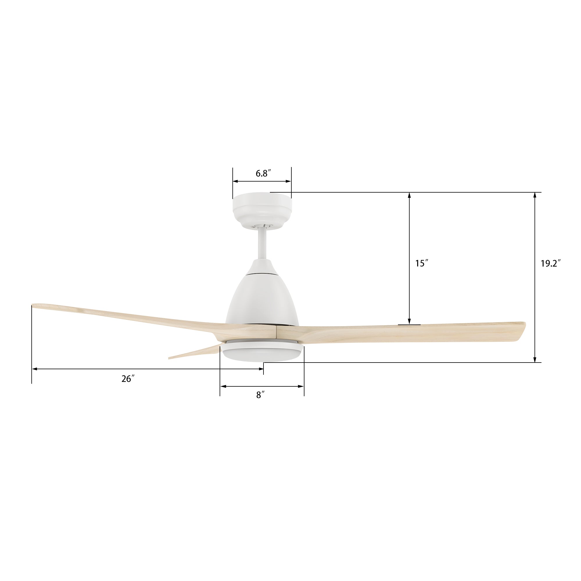 CARRO® NICOLET 24VDC 3-Blade Smart Ceiling Fan with LED Light Kit & Remote – Matte White / White Oak *Free Shipping*