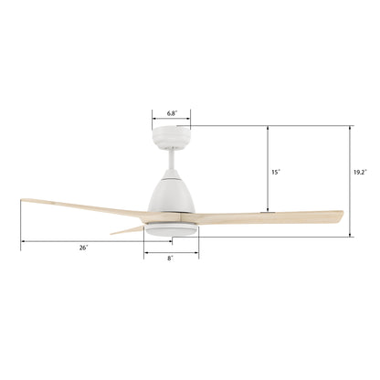 CARRO® NICOLET 24VDC 3-Blade Smart Ceiling Fan with LED Light Kit & Remote – Matte White / White Oak *Free Shipping*