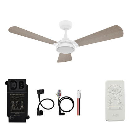 CARRO® BRISA 48VDC 3-Blade Smart Ceiling Fan with LED Light Kit & Remote – Matte White / Light Wood