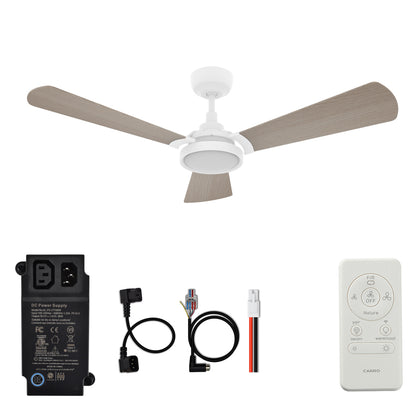 CARRO® BRISA 24VDC 3-Blade Smart Ceiling Fan with LED Light Kit & Remote – Matte White / Light Wood
