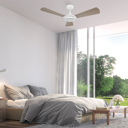CARRO® BRISA 24VDC 3-Blade Smart Ceiling Fan with LED Light Kit & Remote – Matte White / Light Wood
