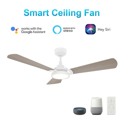 CARRO® BRISA 24VDC 3-Blade Smart Ceiling Fan with LED Light Kit & Remote – Matte White / Light Wood