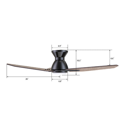CARRO® CALEN 24VDC 3-Blade Flush Mount Smart Ceiling Fan with LED Light Kit & Remote – Matte Black / Barnwood