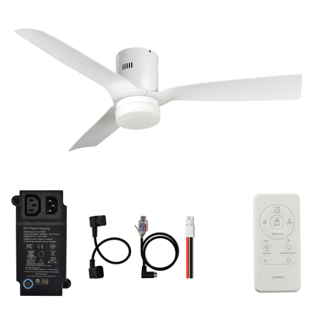 CARRO® SPEZIA 24VDC 3-Blade Flush Mount Smart Ceiling Fan with LED Light Kit & Remote – Matte White