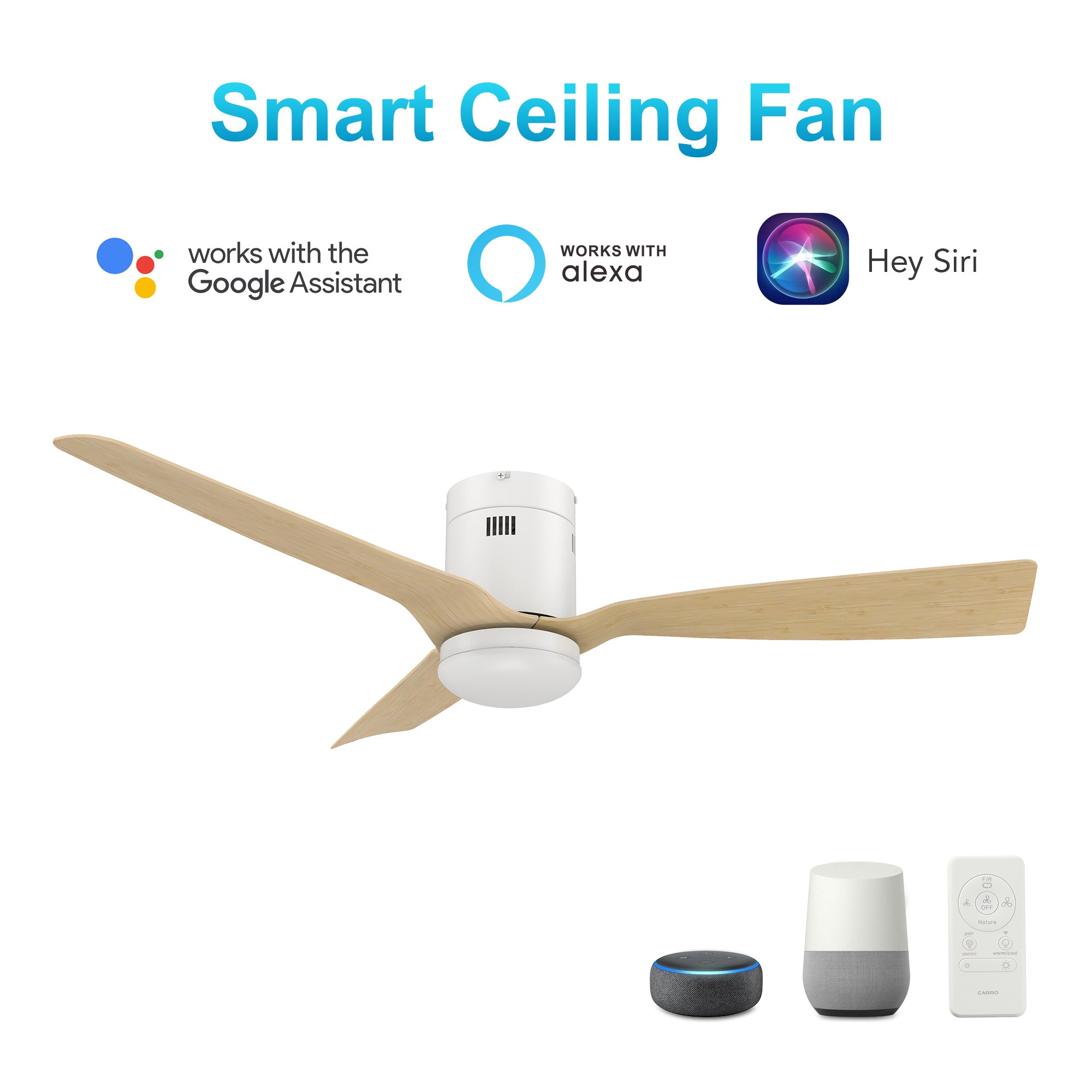 CARRO® SPEZIA 24VDC 3-Blade Smart Ceiling Fan with LED Light Kit & Remote – White / European Oak *Free Shipping*