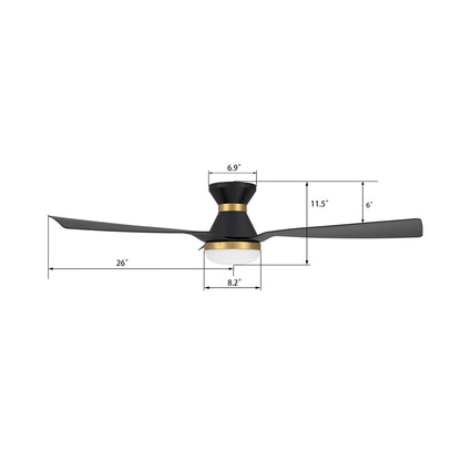 CARRO® SPEZIA 24VDC 3-Blade Flush Mount Smart Ceiling Fan with LED Light Kit & Remote – Matte Black / Brushed Gold