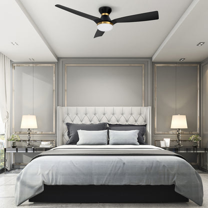 CARRO® SPEZIA 24VDC 3-Blade Flush Mount Smart Ceiling Fan with LED Light Kit & Remote – Matte Black / Brushed Gold