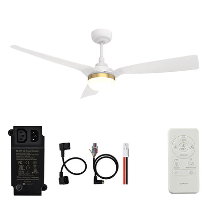 CARRO® SPEZIA 48VDC 3-Blade Smart Ceiling Fan with LED Light Kit & Remote – Matte White / Brushed Gold