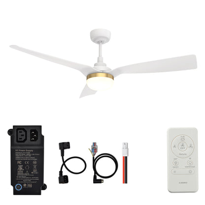CARRO® SPEZIA 24VDC 3-Blade Smart Ceiling Fan with LED Light Kit & Remote – Matte White / Brushed Gold