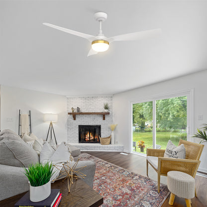 CARRO® SPEZIA 24VDC 3-Blade Smart Ceiling Fan with LED Light Kit & Remote – Matte White / Brushed Gold