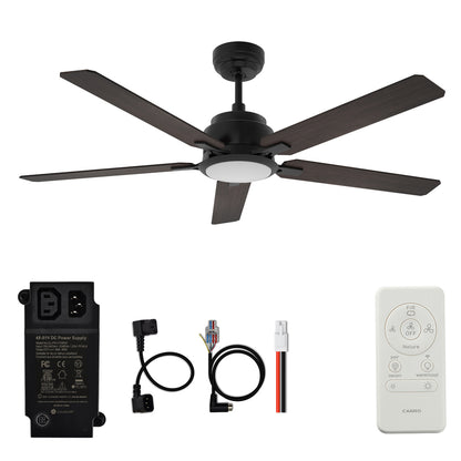 CARRO® ESPEAR 48VDC 5-Blade Smart Ceiling Fan with LED Light Kit & Remote – Matte Black/Dark Walnut