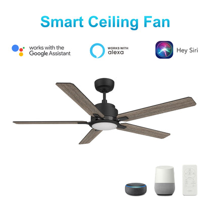 CARRO® ESPEAR 24VDC 5-Blade Smart Ceiling Fan with LED Light Kit & Remote – Matte Black/Weathered Walnut