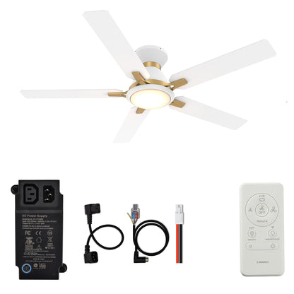 CARRO® ESPEAR 24VDC 5-Blade Smart Ceiling Fan with LED Light Kit & Remote – Matte White / Brushed Gold