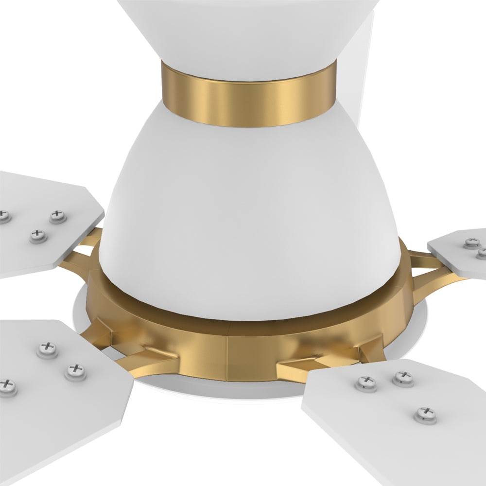 CARRO® ESPEAR 24VDC 5-Blade Smart Ceiling Fan with LED Light Kit & Remote – Matte White / Brushed Gold