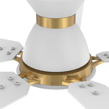 CARRO® ESPEAR 24VDC 5-Blade Smart Ceiling Fan with LED Light Kit & Remote – Matte White / Brushed Gold