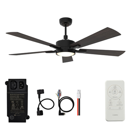 CARRO® APPLETON 48VDC 5-Blade Smart Ceiling Fan with LED Light Kit & Remote – Matte Black / Cherrywood