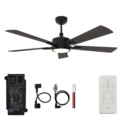 CARRO® APPLETON 24VDC 5-Blade Smart Ceiling Fan with LED Light Kit & Remote – Matte Black / Dark Walnut