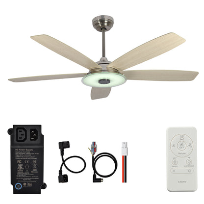 CARRO® JOURNEY 24VDC 5-Blade Smart Ceiling Fan with LED Light Kit & Remote – Brushed Nickel / Light Chestnut