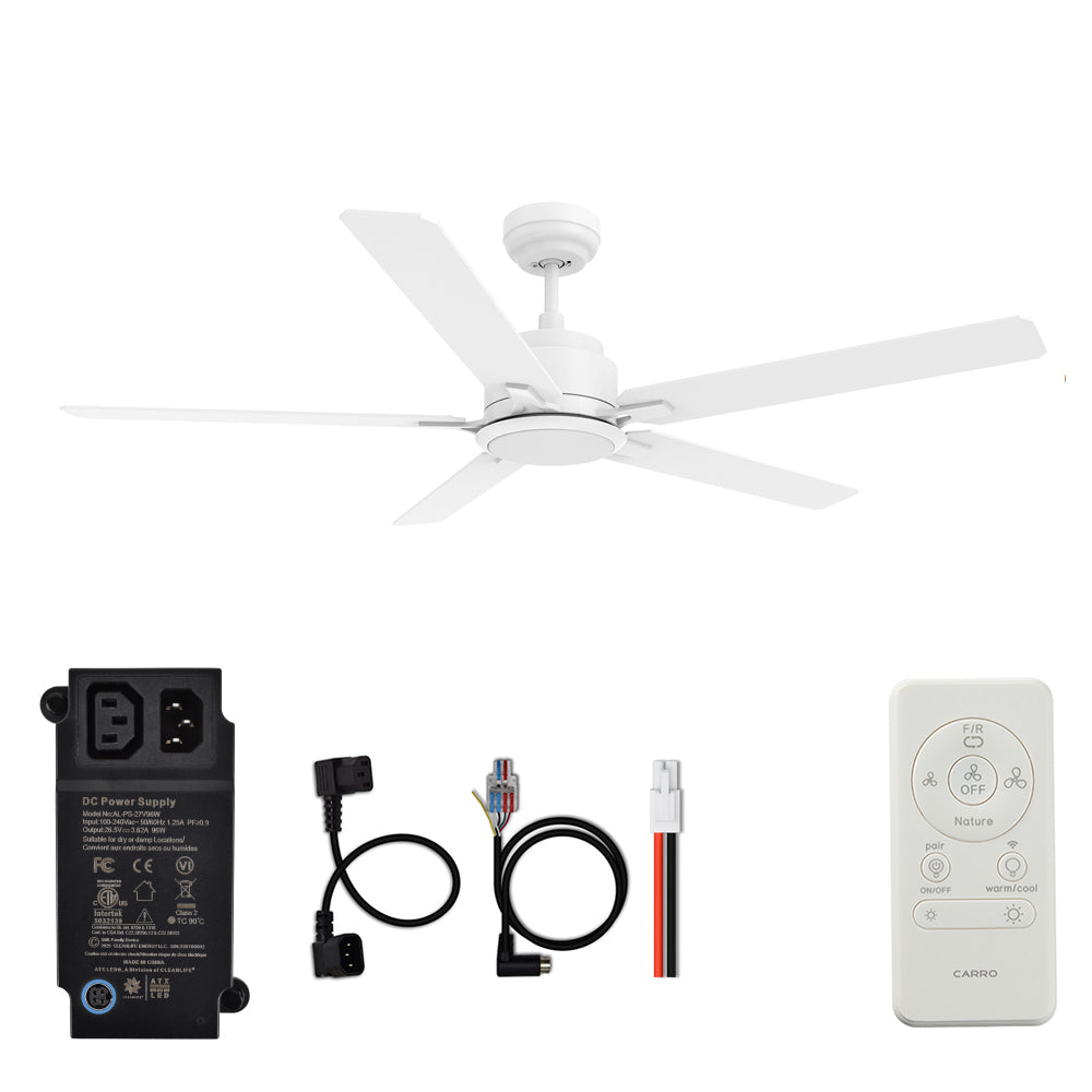 CARRO® ESPEAR 24VDC 5-Blade Smart Ceiling Fan with LED Light Kit & Remote – Matte White