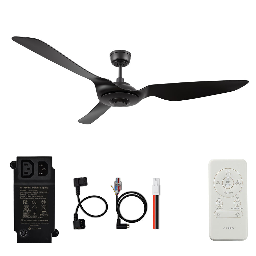 CARRO® FLETCHER 48VDC 3-Blade Smart Ceiling Fan with Remote – Matte Black