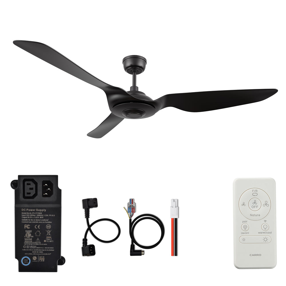 CARRO® FLETCHER 24VDC 3-Blade Smart Ceiling Fan with Remote – Matte Black