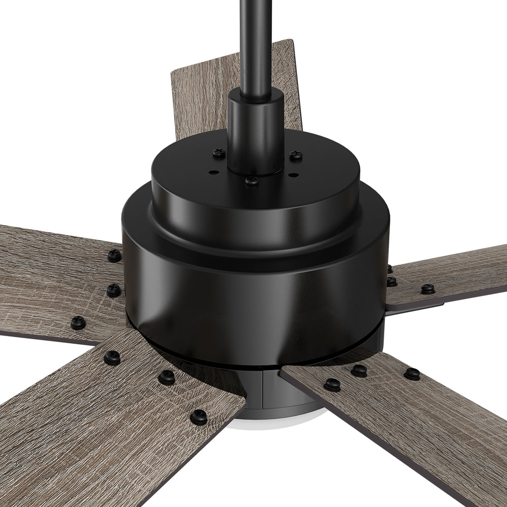CARRO® ASCENDER 24VDC 5-Blade Smart Ceiling Fan with LED Light Kit & Remote – Matte Black / Weathered Walnut Reversible Blades