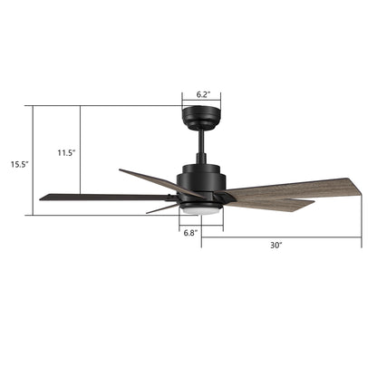 CARRO® ASCENDER 24VDC 5-Blade Smart Ceiling Fan with LED Light Kit & Remote – Matte Black / Weathered Walnut Reversible Blades