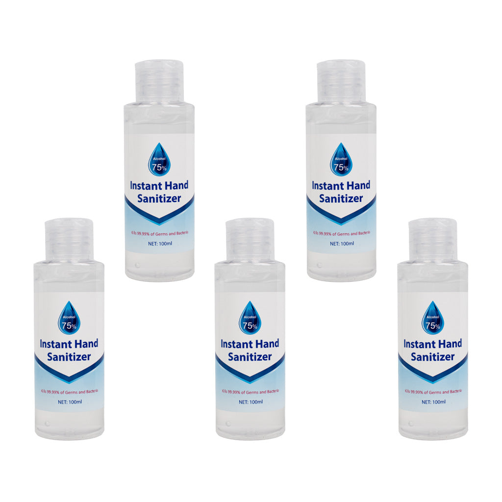 5 pack of hand sanitizer on white background