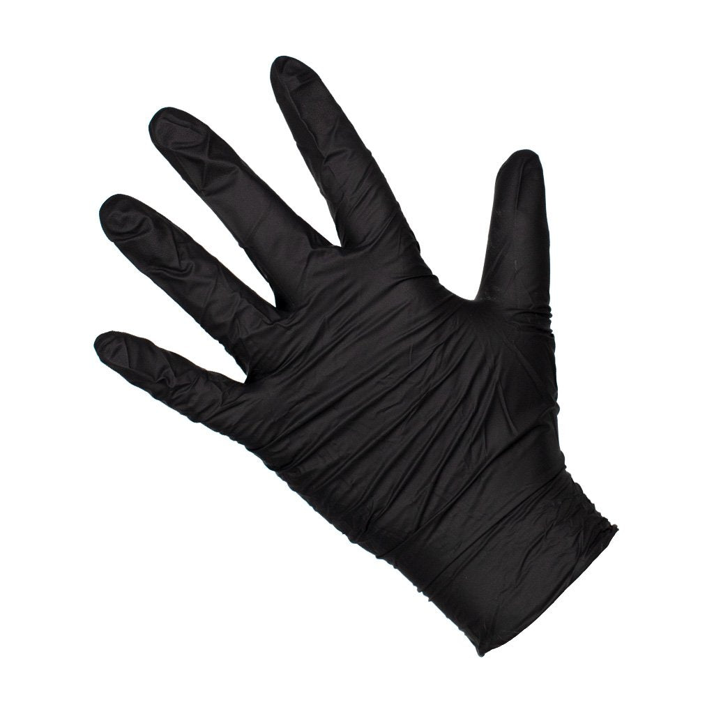 black Nitrile Glove being worn on a hand