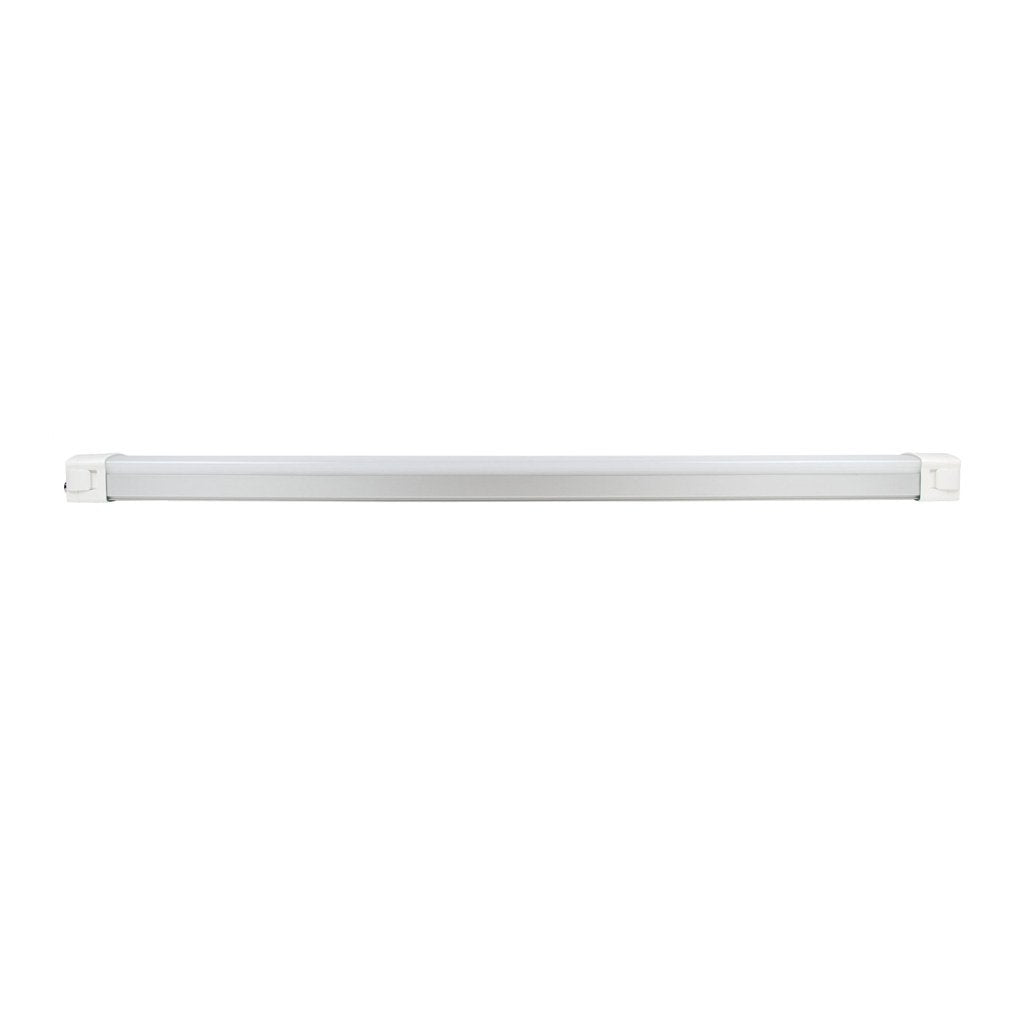 side view of led Vapor Tight fixture on white background