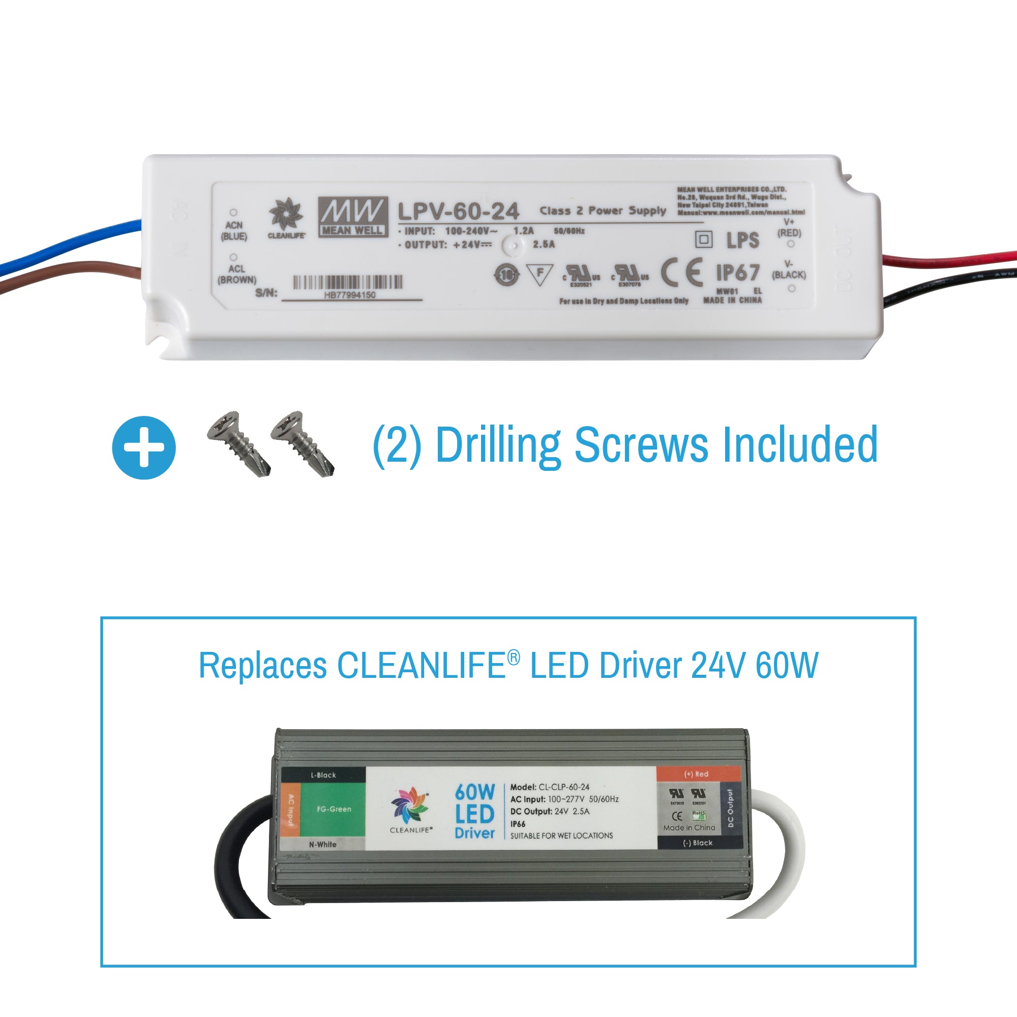 led driver kit with screws on white background