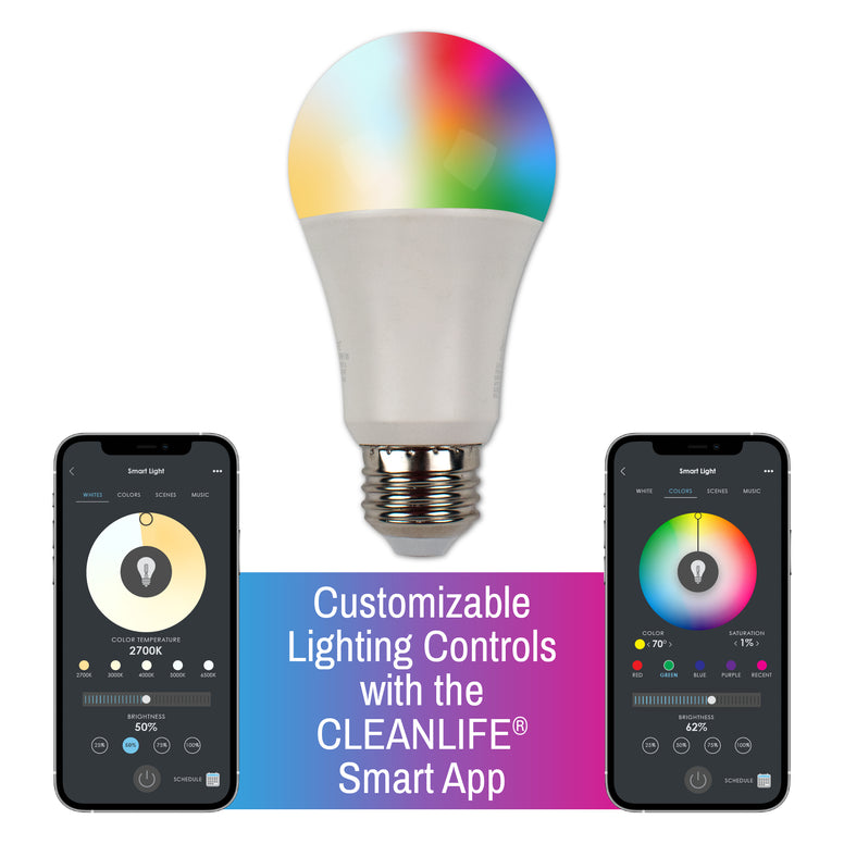 CLEANLIFE® Smart Gen 2 A19 LED Light Bulb - RGB+Tunable White, WiFi + Bluetooth *FREE SHIPPING*