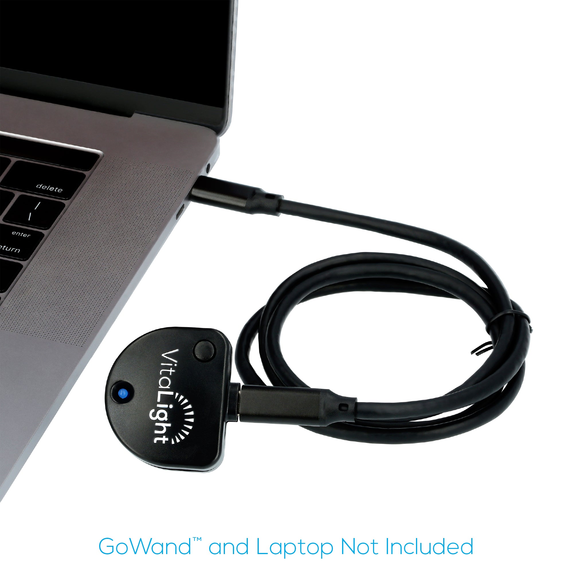 extension cable plugged into uvc lamp gowand and macbook