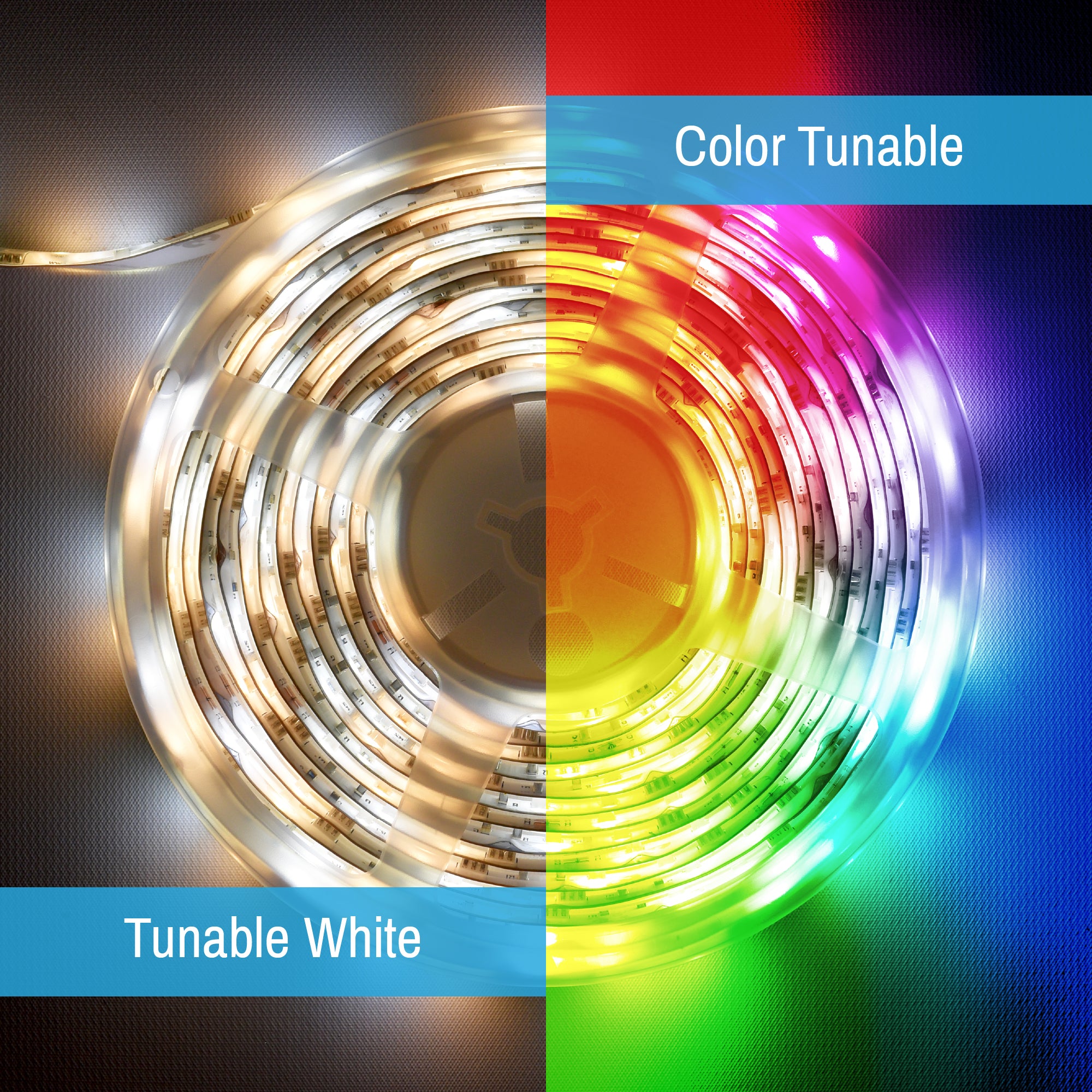 smart led strip lights in white and rainbow colors