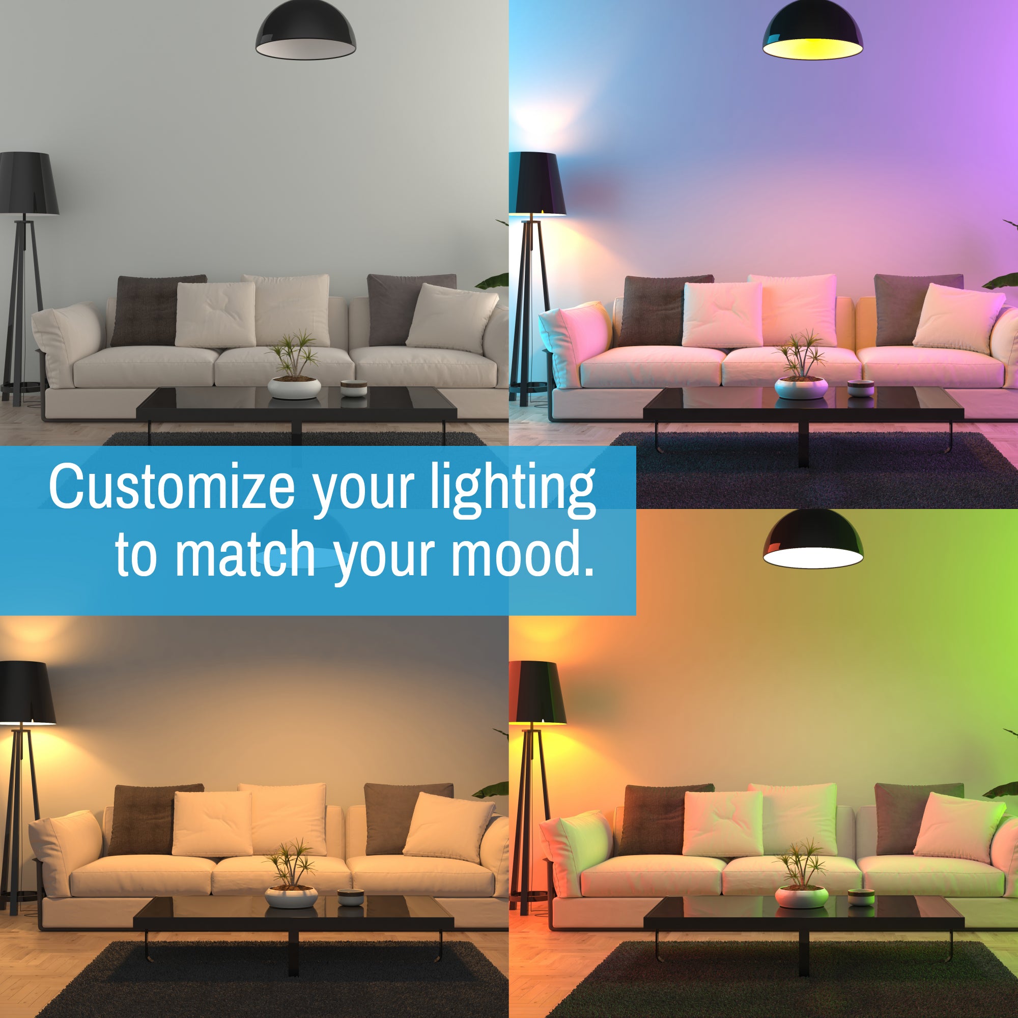 smart a19 bulb changing color in living room setting