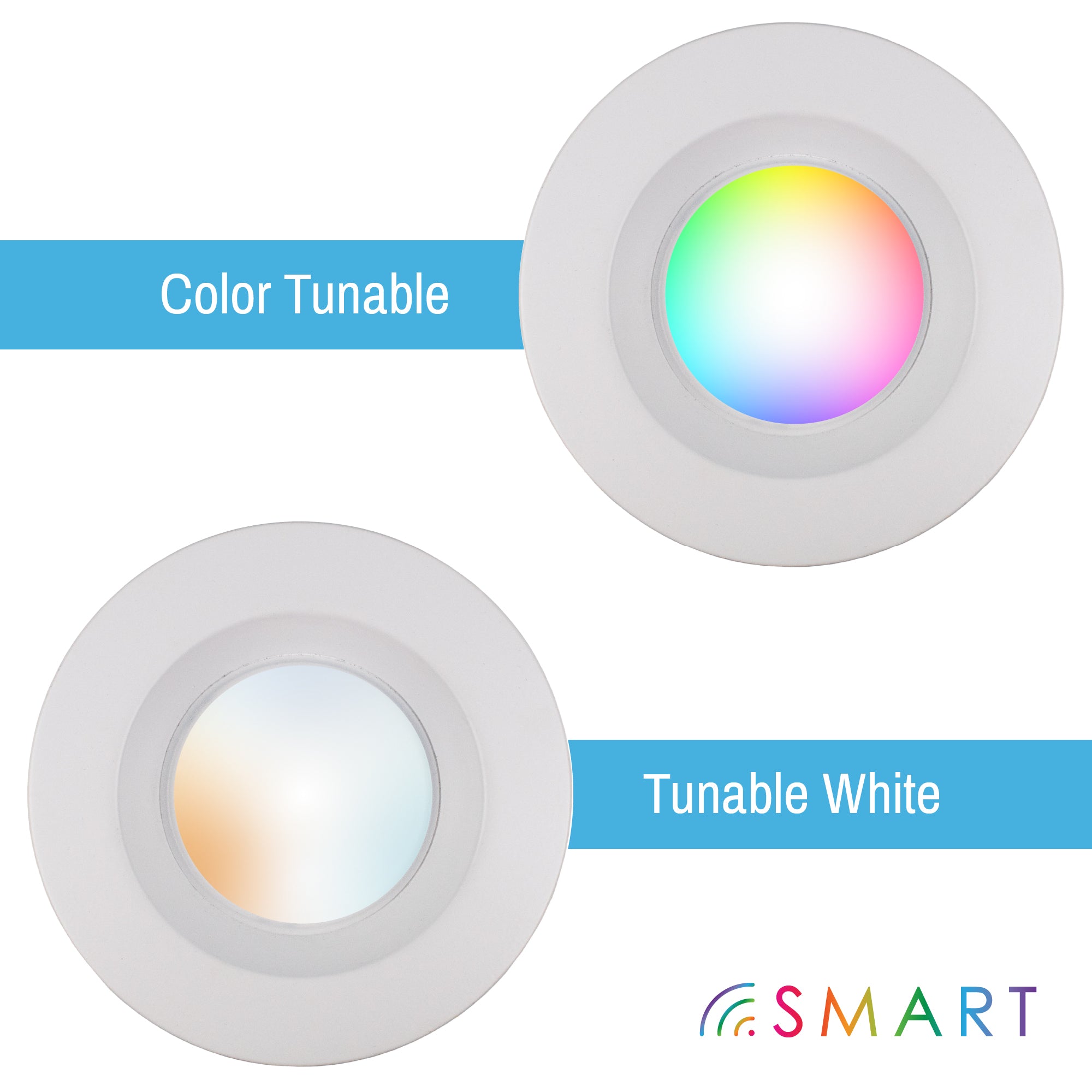 smart led puck lights on white background