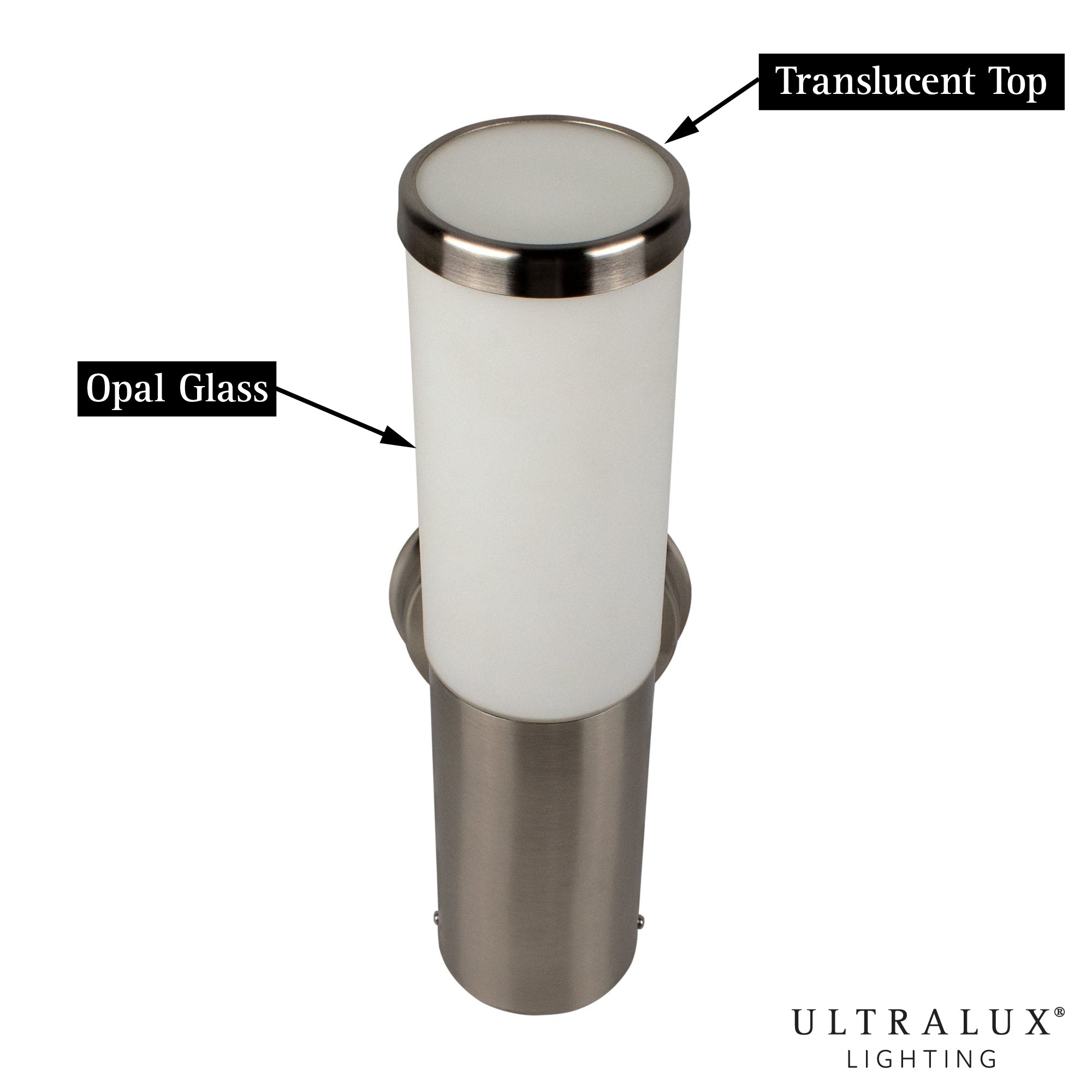 brushed nickel led wall sconce on white background