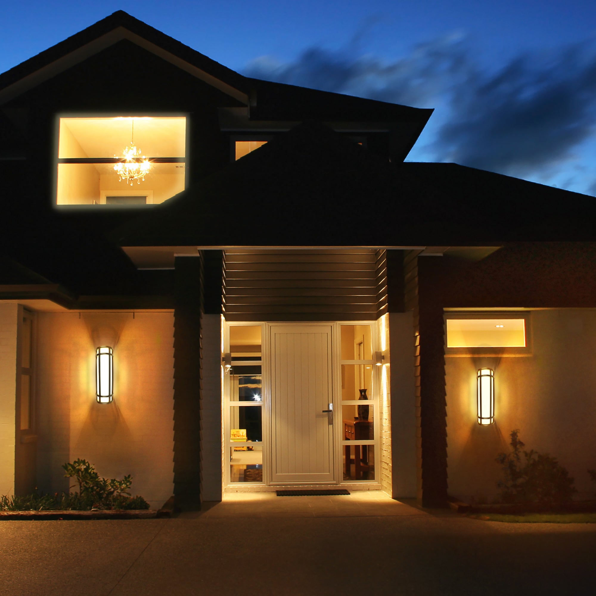 black led wall sconce being used on the outside of a house