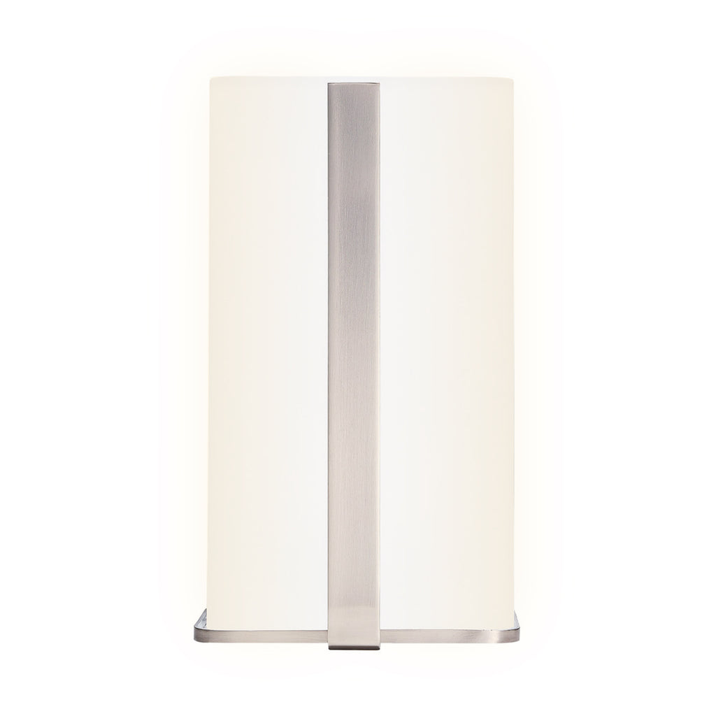 brushed nickel glass wall sconce on white background