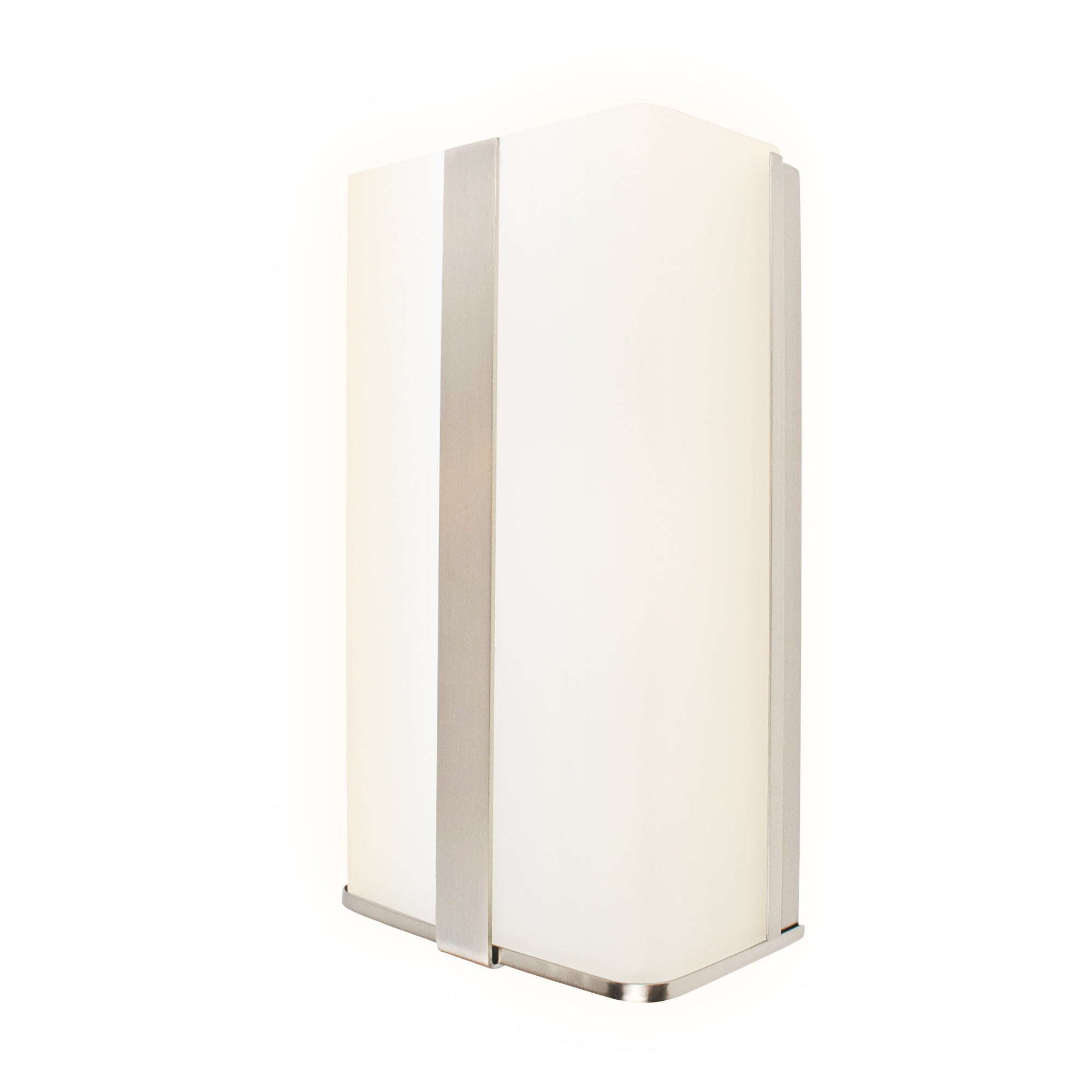 brushed nickel glass wall sconce on white background