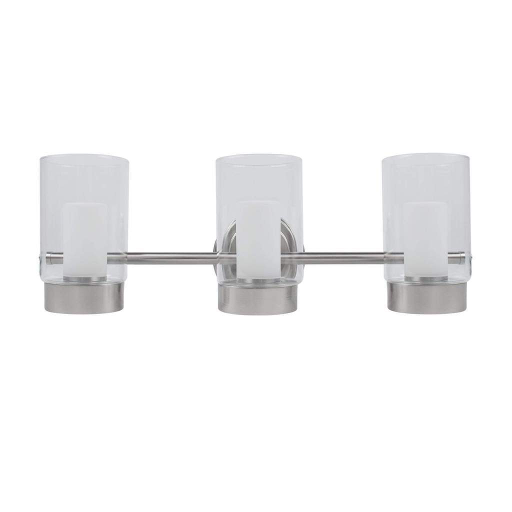 brushed nickel vanity lighting on white background