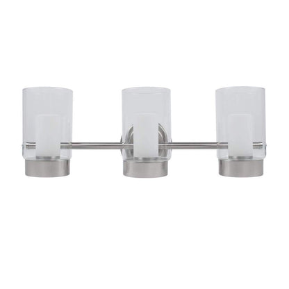 brushed nickel vanity lighting on white background