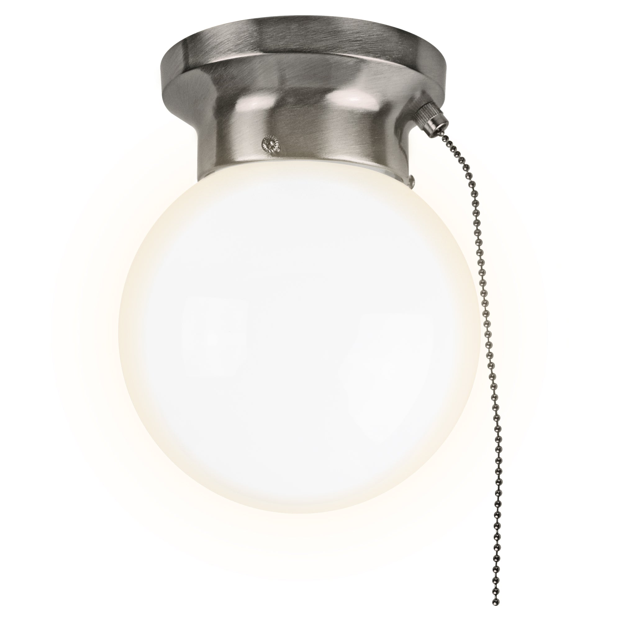 led glass flush mount light with pull chain on white background