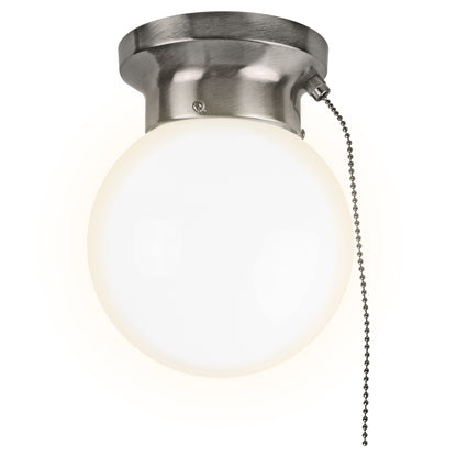 led glass flush mount light with pull chain on white background